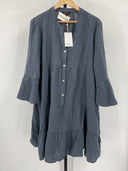 Quince Womens 100% Organic Cotton Gauze Long Sleeve Tiered Mini Dress Blue XL