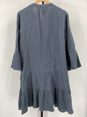 Quince Womens 100% Organic Cotton Gauze Long Sleeve Tiered Mini Dress Blue XL