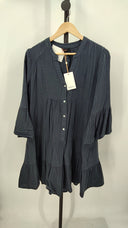 Quince Women's 100% Organic Cotton Tiered Mini Dress Indigo Blue Basic Sleeved S