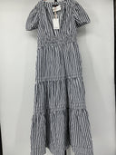 Quince Women's 100% Organic Cotton Poplin Tiered Maxi Dress Hudson Stripe XS