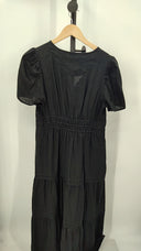 Quince Women's 100% European Linen Tiered Maxi Dress Black Basic Sleeved M