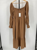 Quince Maternity Organic Cotton Gauze Smocked Ruffle Hem Midi Dress Brown L