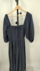 Quince Women's 100% Organic Cotton Midi Dress Indigo Blue Basic Sleeved M