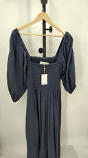 Quince Women's 100% Organic Cotton Midi Dress Indigo Blue Basic Sleeved M