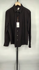 Quince Mens 100% European Linen Long Sleeve Shirt Black Sleeved Top M
