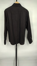 Quince Mens 100% European Linen Long Sleeve Shirt Black Sleeved Top M
