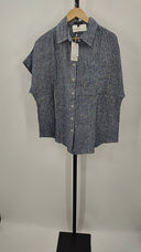 Quince Women's 100% European Linen Camp Shirt Chambray Stripe Sleeved Top XS