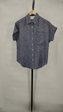 Quince Women's 100% European Linen Camp Shirt Chambray Stripe Sleeved Top S