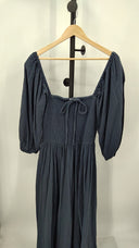 Quince Women's 100% Organic Cotton Gauze Midi Dress Indigo Blue Basic Sleeved M