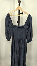 Quince Women's 100% Organic Cotton Gauze Midi Dress Indigo Blue Basic Sleeved M