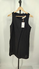 Quince Women's 100% European Linen Tank Mini Dress Black Basic Sleeved S