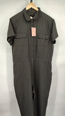 Quince Women's Cotton Linen Twill Short Sleeve Jumpsuit Charcoal Sleeved XL