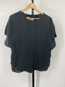 Quince Women's Washable Stretch Silk Split Hem Tee Black Sleeved Top M