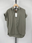 Quince Women's Vintage Wash Tencel Camp Shirt Olive Sleeved Top M