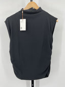 Quince Women's Stretch Cotton Jersey Mock Neck Top Black Sleeved L