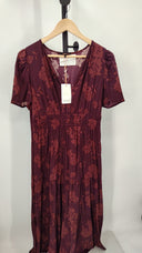 Quince Women's Washable Stretch Silk Tiered Maxi Dress Ruby Noir Basic Sleeved M