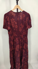 Quince Women's Washable Stretch Silk Tiered Maxi Dress Ruby Noir Basic Sleeved M