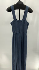 Quince Womens 100% Organic Cotton Gauze Smocked Wide Leg Jumpsuit Indigo Blue M