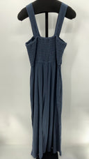 Quince Womens 100% Organic Cotton Gauze Smocked Wide Leg Jumpsuit Indigo Blue M