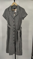 Quince Women's 100% European Linen Dress Classic Mini Gingham Basic Sleeved S