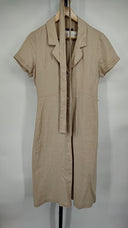 Quince Women's 100% European Linen Button Front Dress Driftwood Basic Sleeved XS
