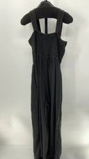 Quince Womens 100% Organic Cotton Gauze Smocked Wide Leg Jumpsuit Black L