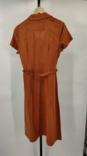 Quince Women's 100% European Linen Button Front Dress Terracotta Basic Sleeved S