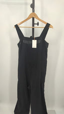 Quince Womens 100% European Linen Square Neck Jumpsuit Black Sleeved M