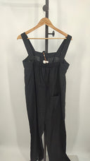 Quince Womens 100% European Linen Square Neck Jumpsuit Black Sleeved M
