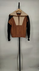 Central Park West Women Shavon Faux Leather Half Zip Sleeved Top Brown M