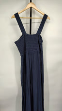 Quince Womens 100% Organic Cotton Gauze Smocked Wide Leg Jumpsuit Indigo Blue L