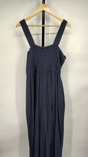 Quince Womens 100% Organic Cotton Gauze Smocked Wide Leg Jumpsuit Blue XL