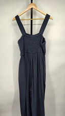 Quince Womens 100% Organic Cotton Gauze Smocked Wide Leg Jumpsuit Blue XL