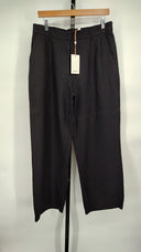 Quince Womens 100% European Linen Pleated Trouser Black Pants 12