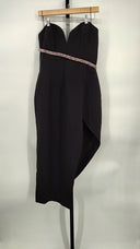 Amanda Uprichard Women Soiree Rhinestone Midi Dress Basic Sleeved Black XL