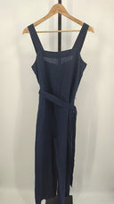 Quince Womens 100% European Linen Square Neck Jumpsuit Deep Navy Sleeved M