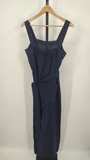 Quince Womens 100% European Linen Square Neck Jumpsuit Deep Navy Sleeved M