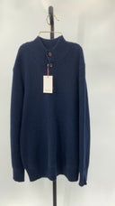 Quince Mens Mongolian Cashmere Waffle Quarter Button Sweater Navy M