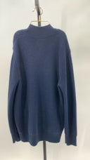 Quince Mens Mongolian Cashmere Waffle Quarter Button Sweater Navy M