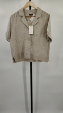 Quince Women's 100% European Linen Short Sleeve Shirt Flax Sleeved Top M