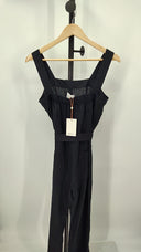 Quince Womens 100% European Linen Square Neck Jumpsuit Black Sleeved S