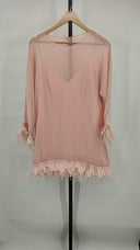 Mac Duggal Women Trapeze Dress With Feather Trim Pink 14