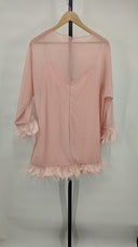 Mac Duggal Women Trapeze Dress With Feather Trim Pink 14