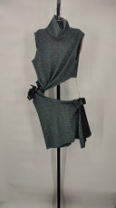 L'Academie Women Metallic Knit Knotted Tunic Top Blue M