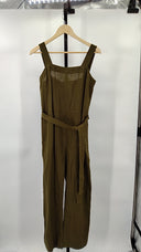 Quince Womens 100% European Linen Square Neck Jumpsuit Martini Olive Sleeved S