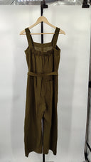 Quince Womens 100% European Linen Square Neck Jumpsuit Martini Olive Sleeved S