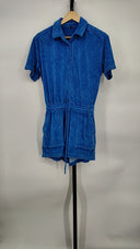 Monrow Women Terry Cloth Romper Sleeved Jumpsuit Blue XS