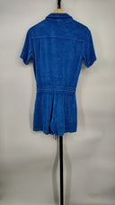 Monrow Women Terry Cloth Romper Sleeved Jumpsuit Blue XS