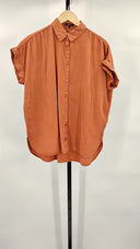 Quince Women's Vintage Wash Tencel Camp Shirt Terracotta Sleeved Top S