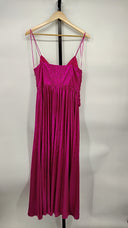 Retrofête Women Doss Wrap-Effect Pleated Lamé Gown Basic Sleeved Dress Pink M